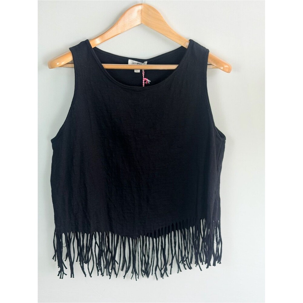 Umgee Black Fringe Hem Sleeveless Tank Top Medium